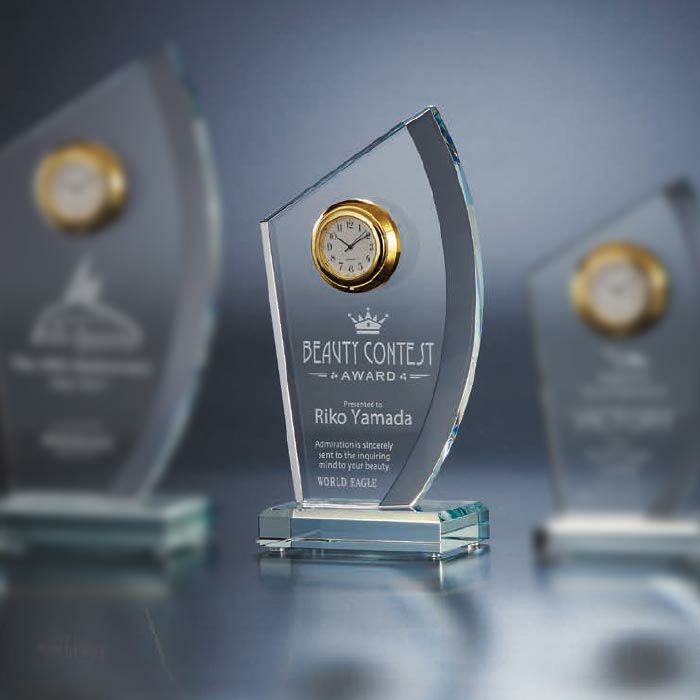 ガラス楯 時計付き (210㎜×110㎜) 【WEA-SBM-8297-B】